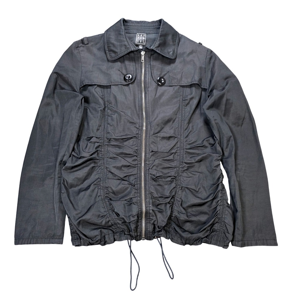 Due Per Due Ruched Full Zip Utility Jacket Women's Size Medium‎ Black Collared